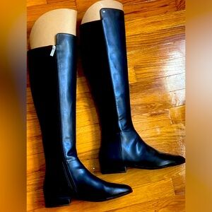 New Michael Kors Bromley Flat Black Leather Stretch Boot